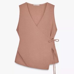 New Zara Flowy Wrap Top Women’s XL Feminine Casual Neutral Cruise Travel Boho